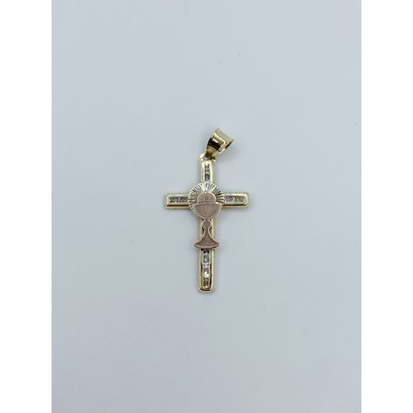 10k Solid Gold Cross Chalice Cup Pendant - Dije De Cruz Copa Chaliz